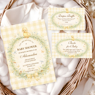 Cartão De Informações Raffle de Fralda Floral Vintage Duckling