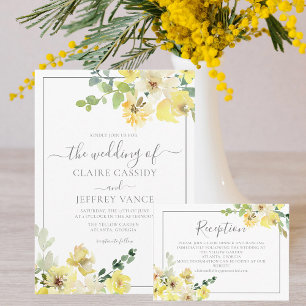 Convite Casamento de Verão Verde de Sage Floral Amarelo De