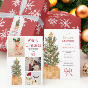 Convite Festa de Árvore de Natal Boho Red e White Scandi