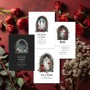 Convite Dark Fantasy Castle Window Gothic Wedding Código Q