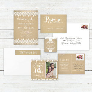 Convite Rustic Kraft e Lace Wedding
