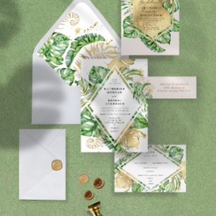 Convite Ouro Tropical Foliage Ampersand Wedding