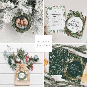 Cartão Postal De Festividades Azul de folhagem de cor aquosa mínima moderna