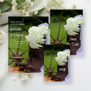 Rustic Hydrangea Cowboy Boots Western Weding RSVP