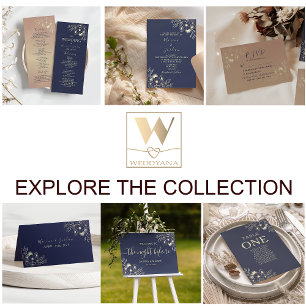 Convite Casamento Floral de Outono em Azul Naval Elegante 