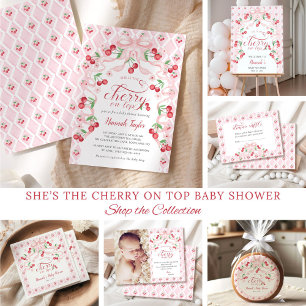 Convite Cherry no Chá de fraldas de código QR do Arco Rosa