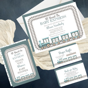 Cartão De Agradecimento Tudo a bordo do Chá de fraldas Baby Express Boy