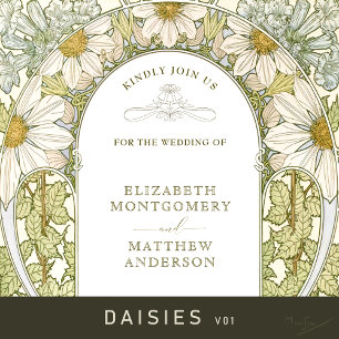 Convite Vintage Margherite Daisy Wedding Art Nouveau Mucha