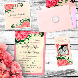 Convites de casamento Quadrados de 5,25", Rosa Flo