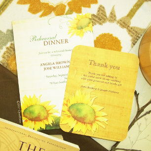 Convite Watercolor Sunflower Rural Wedding