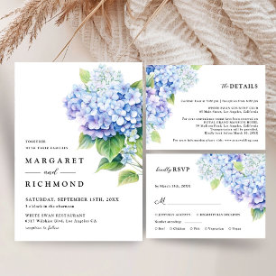 Convite Hydrangea Dusty Blue Watercolor Casamento Floral
