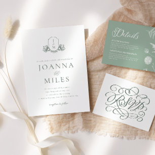 Convite Vintage Calliographic Sage Green - Salva a data