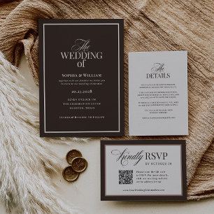 Convite Marrom Escuro Espresso   Casamento Neutro Luxo