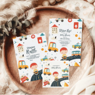 Convite Chá de fraldas de Carros Coloridos Bonitos