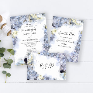 Convite Blue Hydrangea Flowers Watercolor Casamento