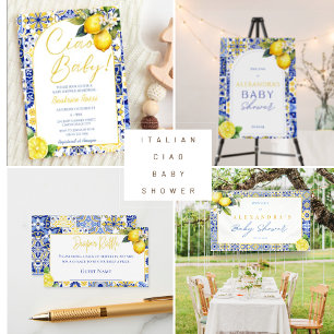 Convite Ciao Baby Blue Azulejos Lemon Amalfi Arco Chá de f