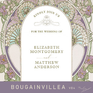 Convite Vintage Lilac Chá de panela Art Nouveau Deco