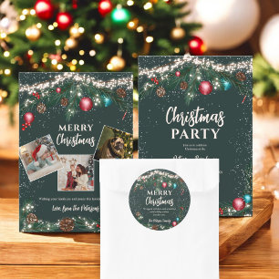 Cartão De Festividades Luzes de Natal galhos de pinheiro neve verde 4 fot