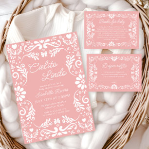 Convite Chá de fraldas Pink Papel Picado Mexicano