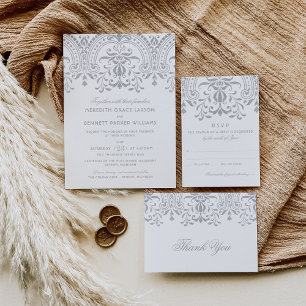 Reserve A Data Casamento de Glamor de Prata Elegante