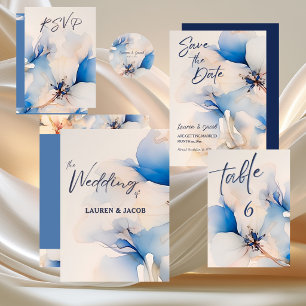 Convite Casamento Floral Azul Moderno 