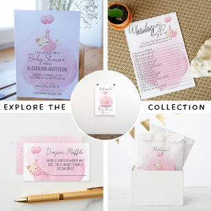 Cartão De Informações Gatinho de rifa de Fralda rosa-branca para Chá de 