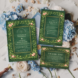 Cartão De Agradecimento Casamento Elegante de Jardim Vintage