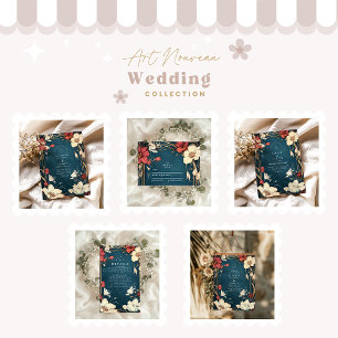 Convite Marinho Blue Art Nouveau Casamento