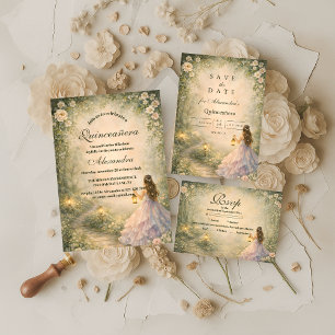 Cartão RSVP Princesa da Floresta Encantada Quinceañera