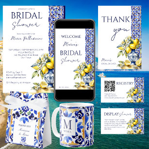 Convite Azulejos azuis italianos Amalfi chá de panela limõ