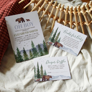 Cartão De Agradecimento Chá de fraldas De Urso Da Madeira Obrigado