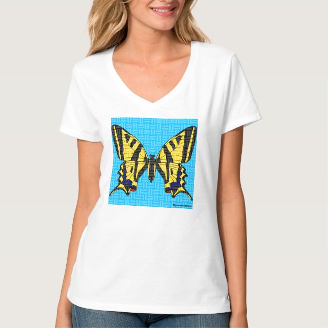 Swallowtail (branco) - Camisa V básica, feminina (Frente)