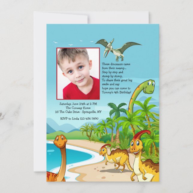 Swamp Dinossauros Fotografia Convite (Frente)