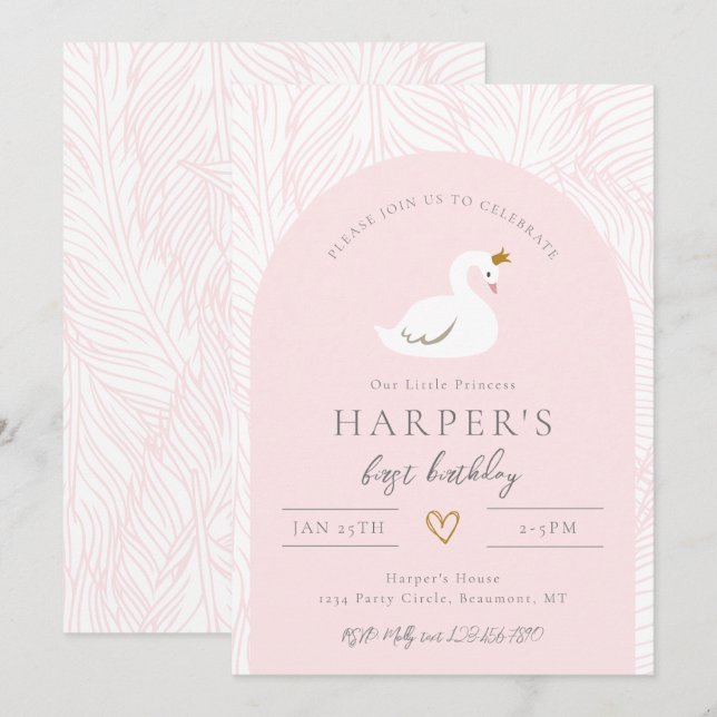 Swan Birthday Convite | Convites para o Cisne (Frente/Verso)