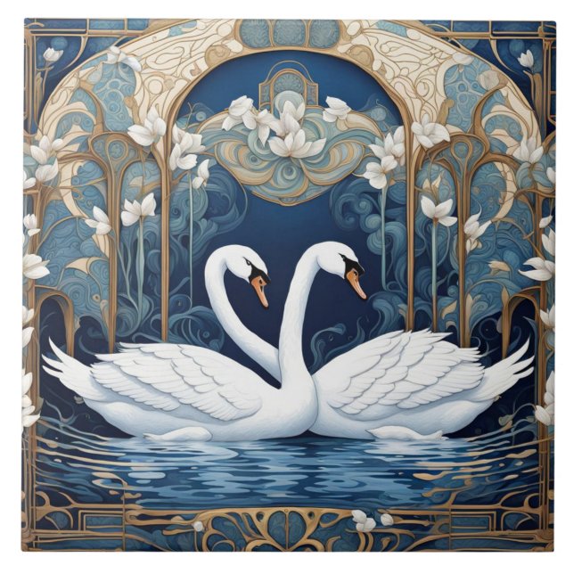 Swan Casal Art Nouveau Bird Art Deco Blue (Frente)