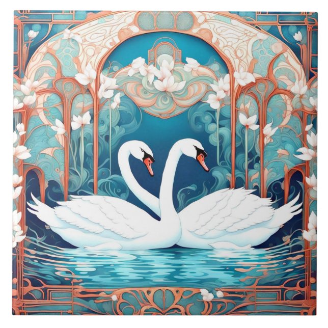 Swan Casal Art Nouveau Bird Turquoise Aqua Blue (Frente)
