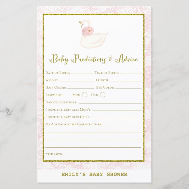 Swan Chá de fraldas Game PRINTED (Frente)