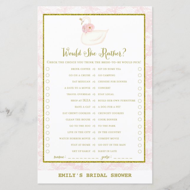 Swan Chá de panela Game PRINTED (Frente)