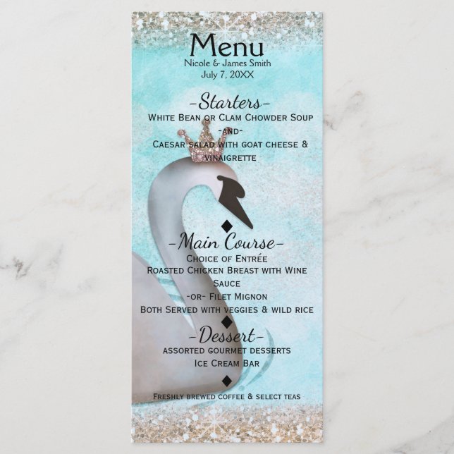 Swan Princess Dourada Glitter Fairy Party Menu (Frente)