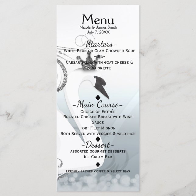 Swan Princess Silver & White Elegant Menu (Frente)