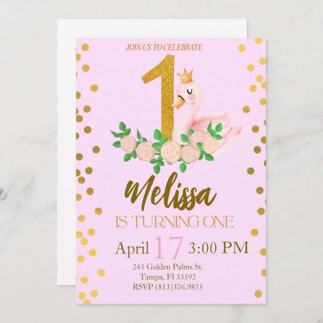 Swan Princess Transformando Um Convite De Aniversá (Frente/Verso)