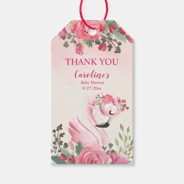 Swan rosa e Chá de fraldas Rosa Obrigado Etiqueta (Frente)