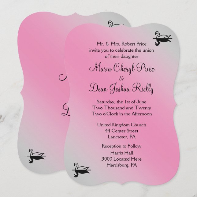 Swan Wedding Convite 5"x 7" (Frente/Verso)