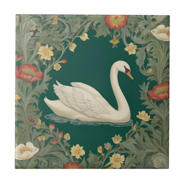 Swan William Morris estilo Face direita Verde Teal (Frente)