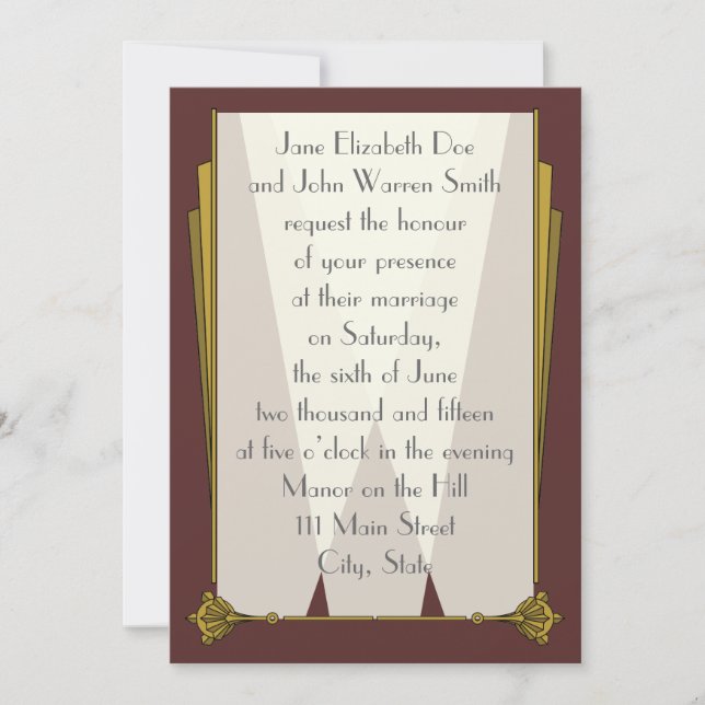 Swanky Art Deco em Convite para Casamento Vermelho (Frente)