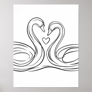 Swans in Love Line Art Poster Irish Willife