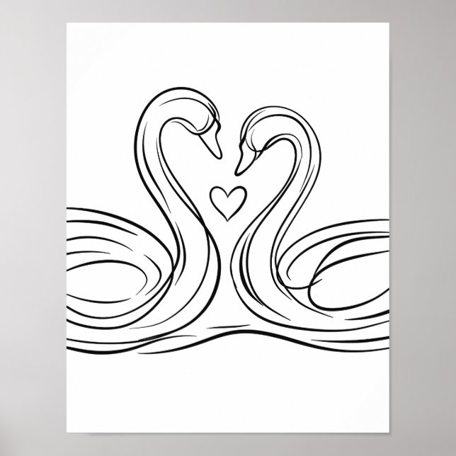 Swans in Love Line Art Poster Irish Willife (Frente)