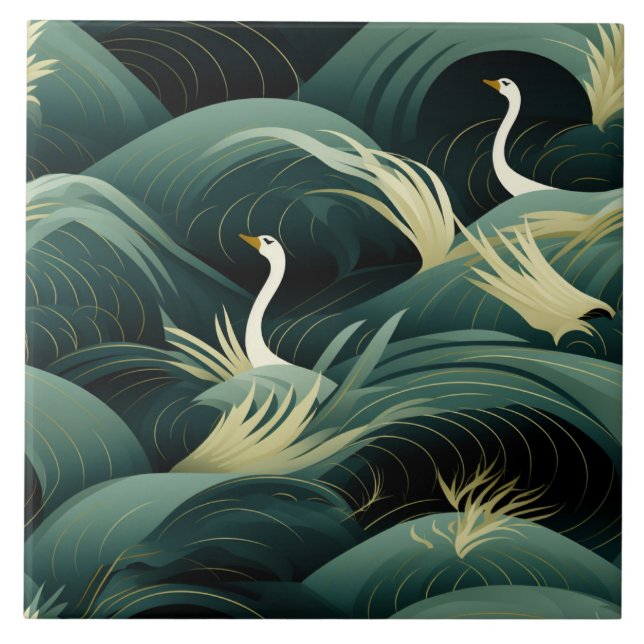 Swans in Waves, Chic Modern Design (Frente)