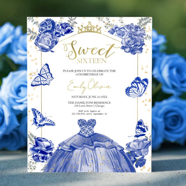 Sweet 16 Budget Invitation Royal Blue Butterfly (Criador carregado)