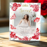 Sweet 16 Budget Photo Invitation Red Butterfly<br><div class="desc">Celebre seu Sweet 16 da forma mais encantadora! Nossos convites florais vermelhos,  enfeitados com borboletas delicadas,  dão o tom para uma celebração caprichosa. Completem-nos com o nosso espetacular confete para um pop alegre! Transforme seu partido em um florescimento eufórico e crie memórias tão coloridas quanto nossos convites.</div>